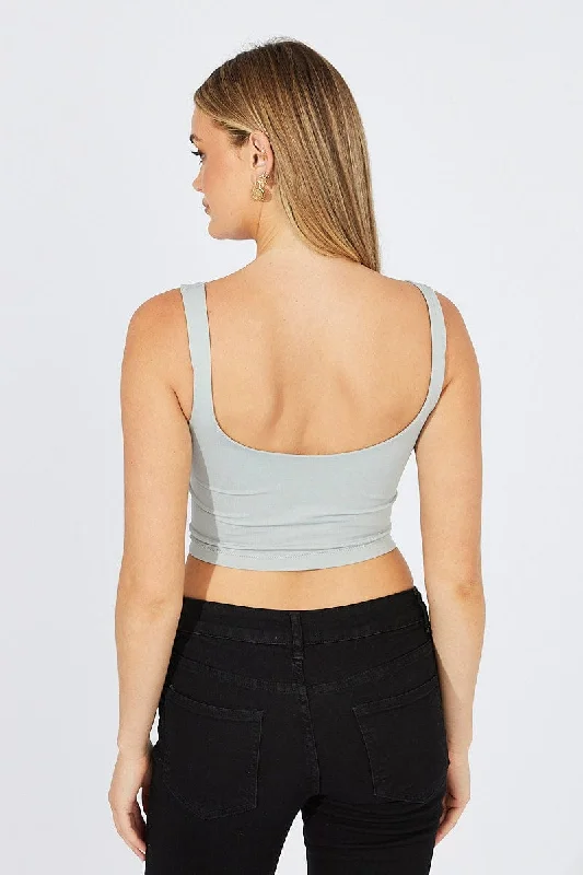 Grey Crop Tank Top Seamless