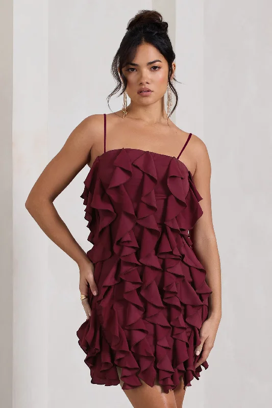 It Girl | Plum Bandeau Bodycon Mini Dress With Ruffles