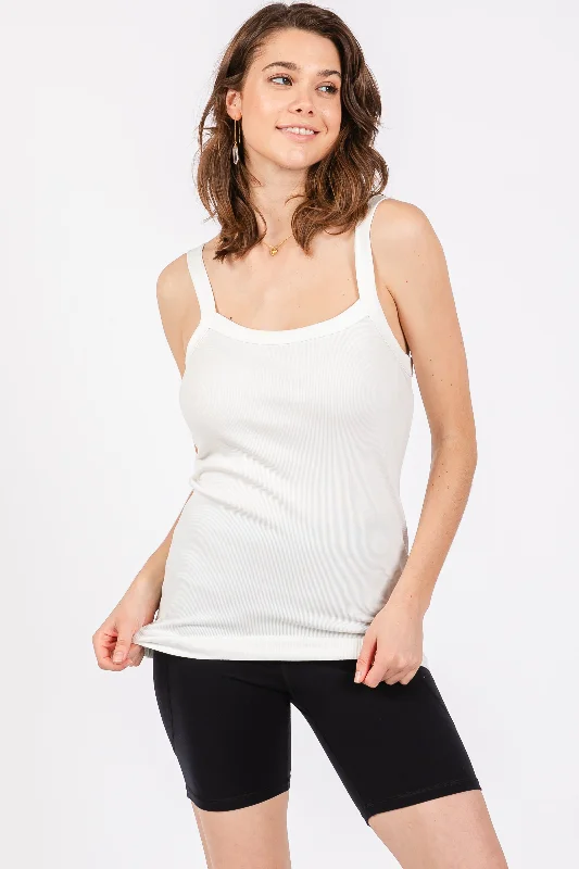 Ivory Ribbed Sleeveless Tank Top