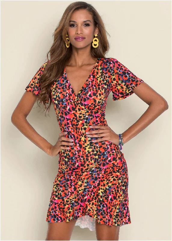 Leopard printed dress - Pink Multi