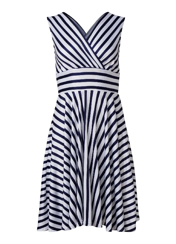 Striped surplice mini dress - White & Blue