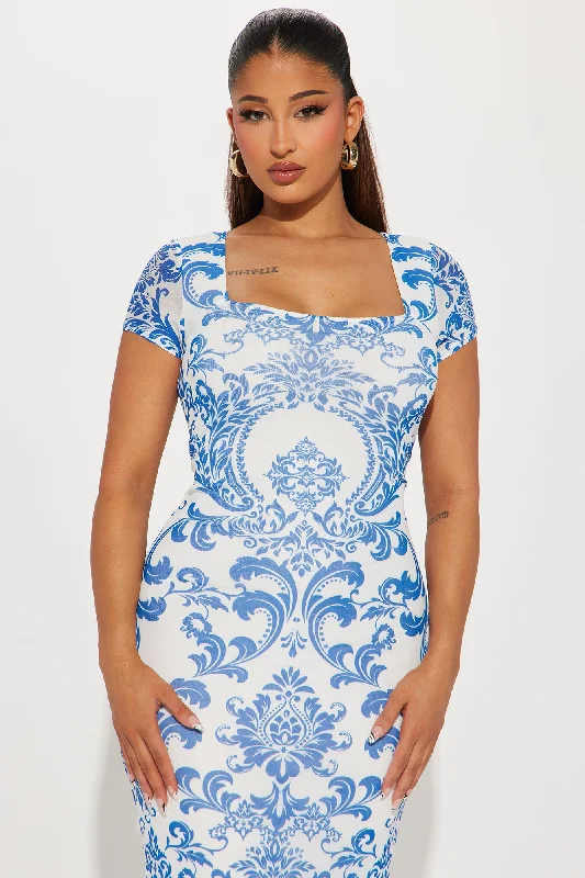 Jenna Mesh Midi Dress - Blue/combo