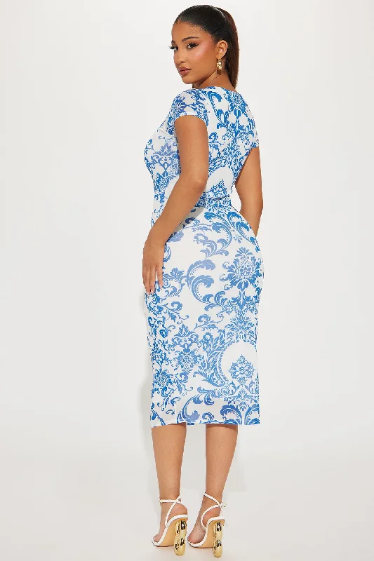 Jenna Mesh Midi Dress - Blue/combo