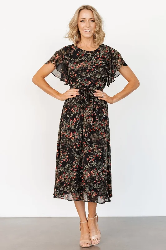 Laurel Midi Dress | Black + Red Floral