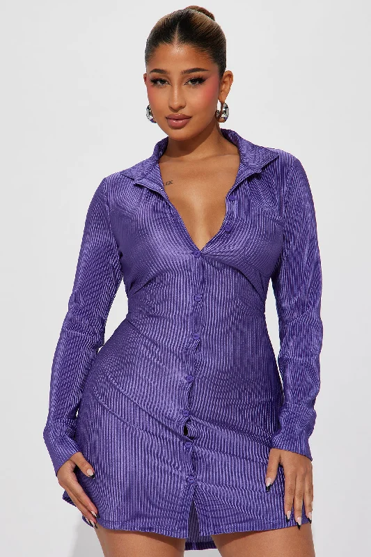 Lisa Plisse Shirt Dress - Purple