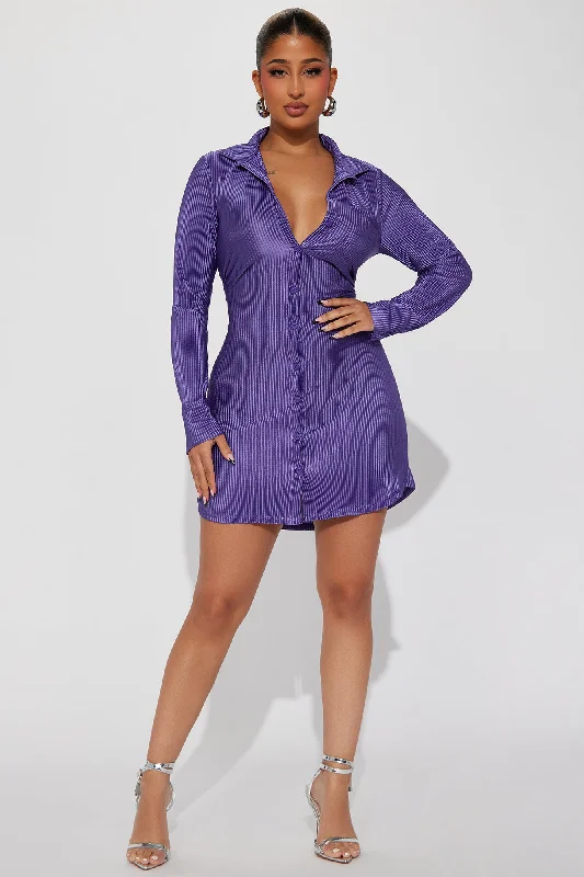 Lisa Plisse Shirt Dress - Purple