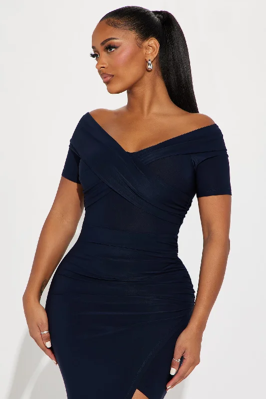 Lora Short Sleeve Midi Dress - Navy