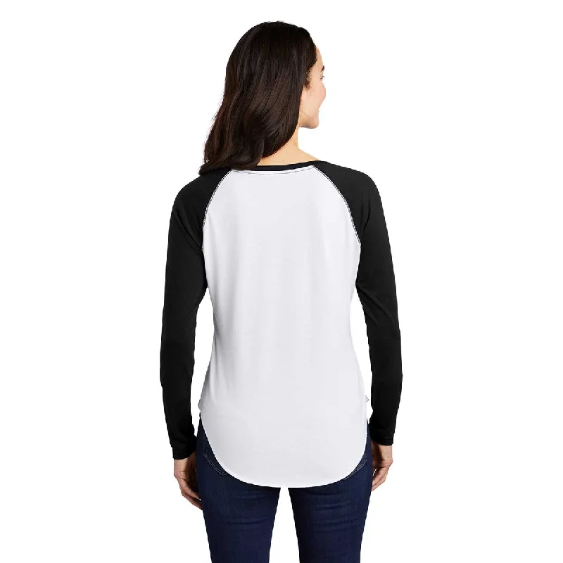 Sport-Tek Women's Black Triad Solid/White Triad Solid PosiCharge Long Sleeve Tri-Blend Wicking Scoop Neck Raglan Tee