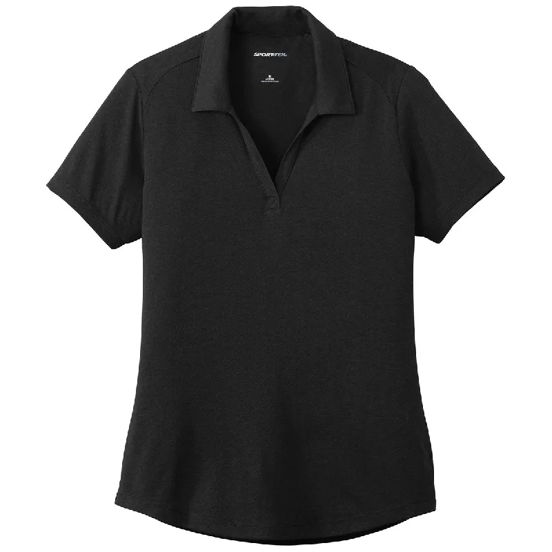 Sport-Tek Women's Black Triad Solid PosiCharge Tri-Blend Wicking Polo