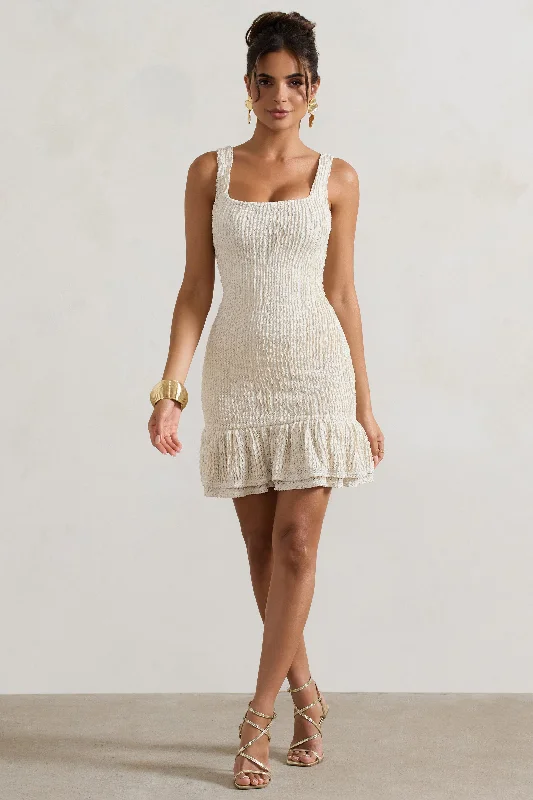 Madeira | Ecru Crochet Square-Neck Mini Dress With Ruffle Trim