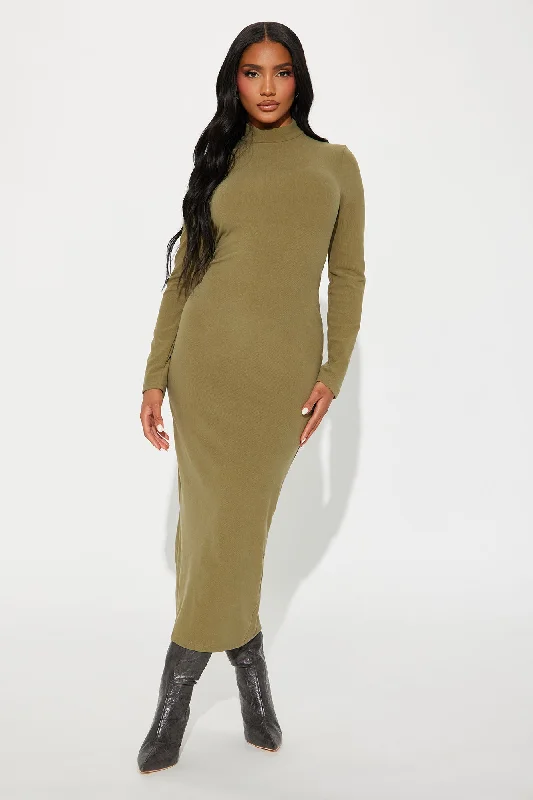 Maria Mock Neck Maxi Dress - Olive