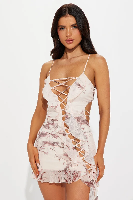 Maxine Mesh Ruffle Mini Dress - Pink