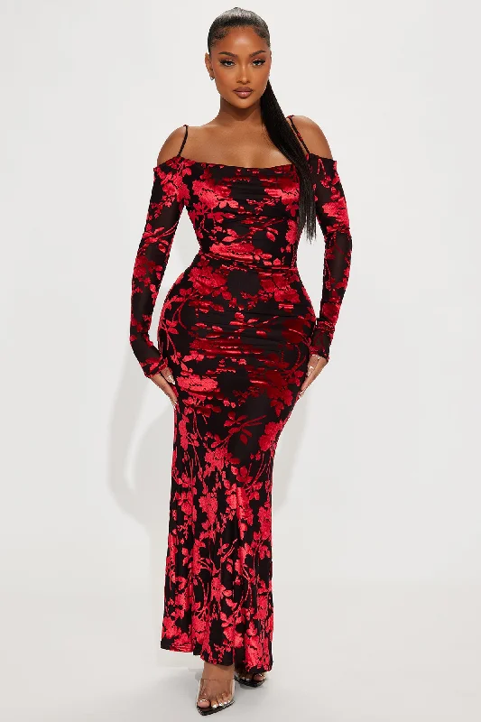 Maya Mesh Maxi Dress - Red/combo