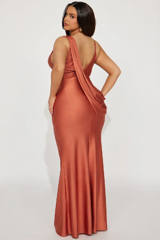 Michelle Draped Back Gown - Marsala