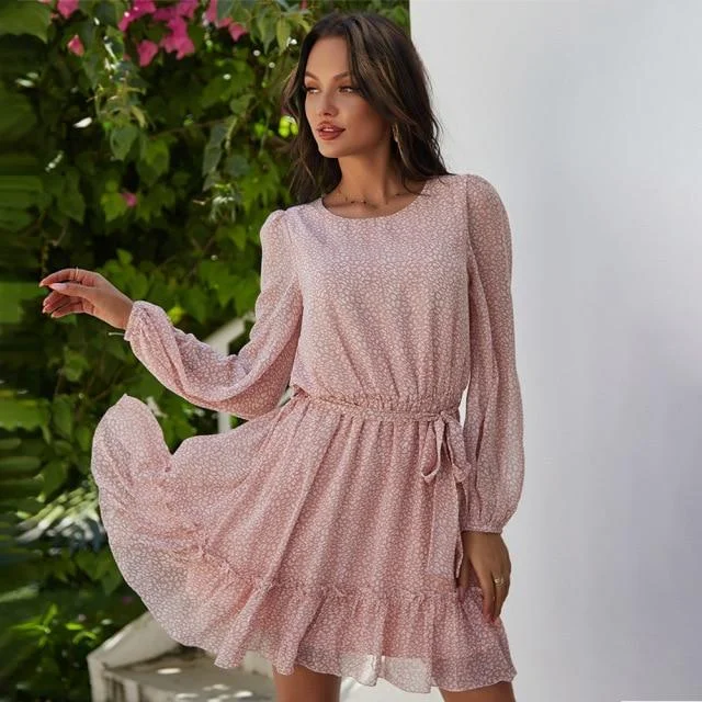 Casual Long Sleeve Ruffles Dress