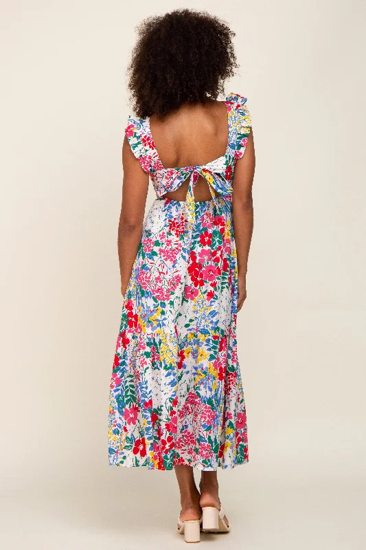 Multicolor Floral Ruffle Accent Maxi Dress