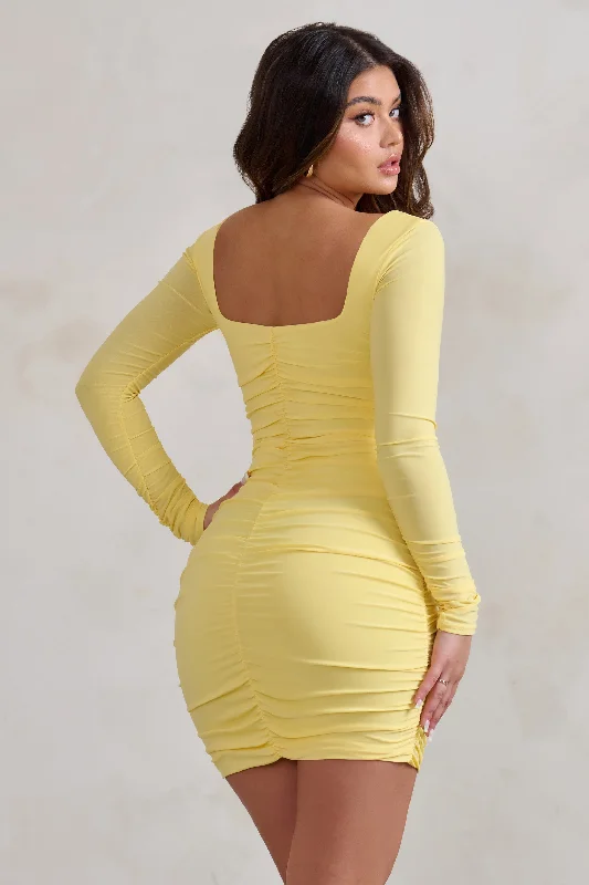 Muse | Lemon Long Sleeve Square Neck Ruched Mini Dress