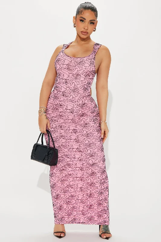 Natalie Mesh Maxi Dress - Pink/combo