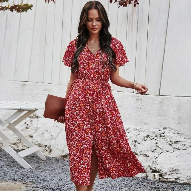 Slim Casual High Waist Bohemian  Dress