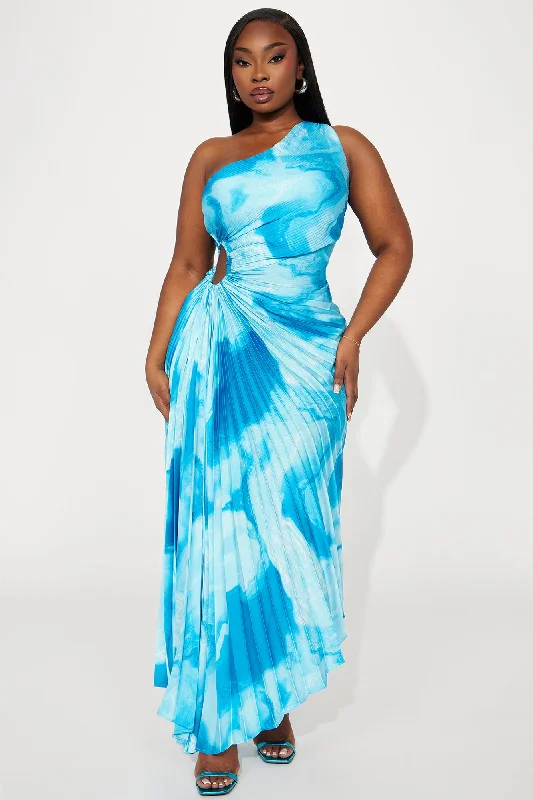 Nicole Pleated Maxi Dress - Blue