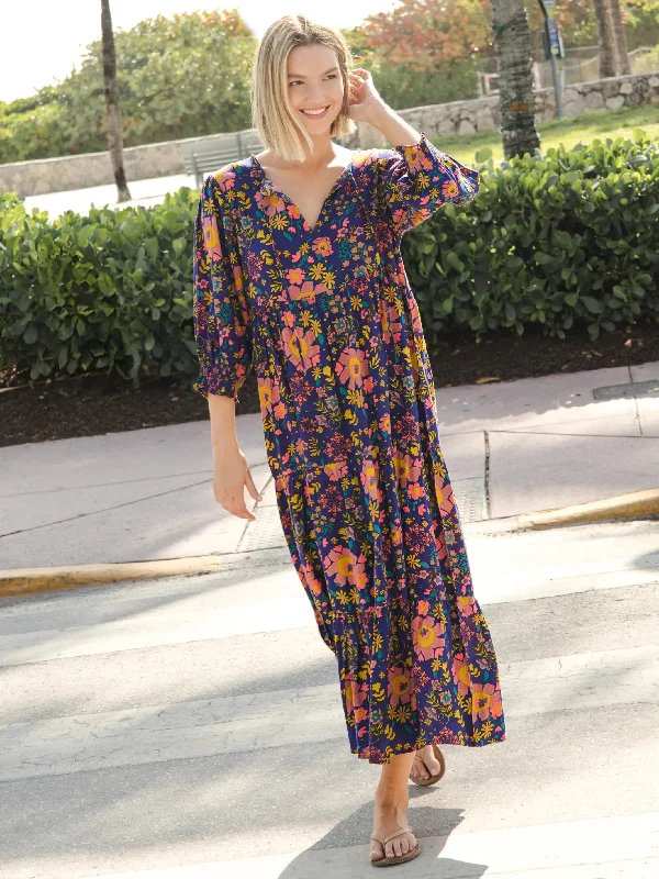 Nova Maxi Dress - Bright Blue Pink Floral