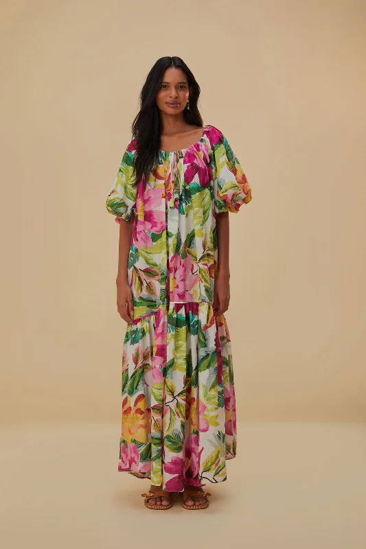 Off-White Painted Flowers Maxi Dress