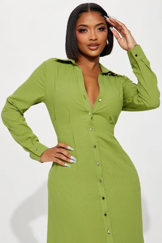 Ophelia Button Down Midi Shirt Dress - Green