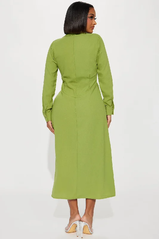 Ophelia Button Down Midi Shirt Dress - Green