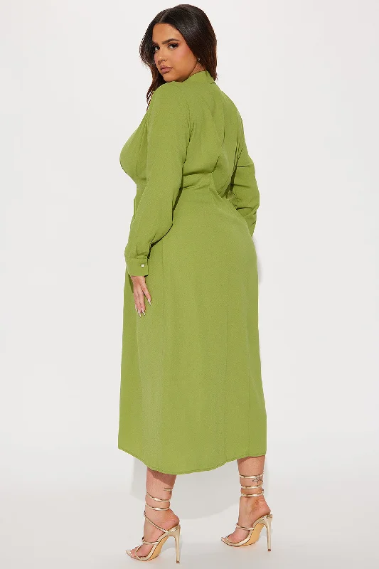 Ophelia Button Down Midi Shirt Dress - Green