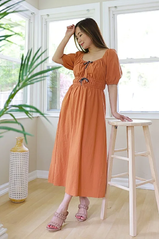 Petite Sweetheart Neck Midi A Line Dress (Orange)