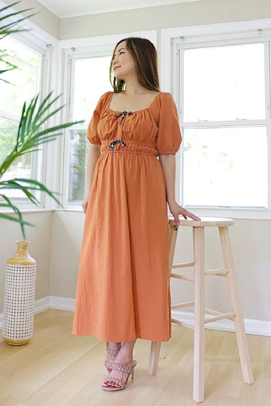 Petite Sweetheart Neck Midi A Line Dress (Orange)