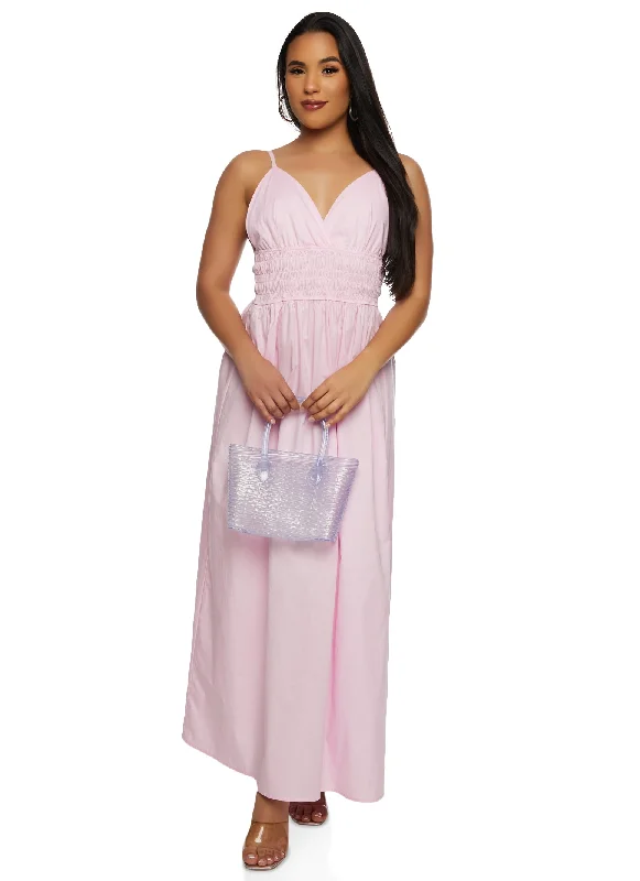 Haute Monde Smocked Waist Plunge Maxi Dress