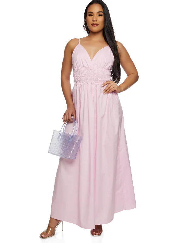 Haute Monde Smocked Waist Plunge Maxi Dress