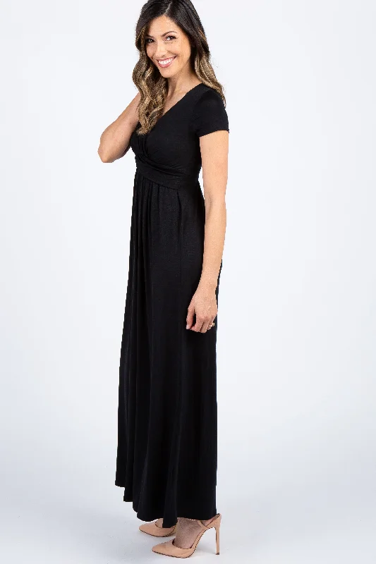 PinkBlush Petite Black Draped Nursing Maxi Dress