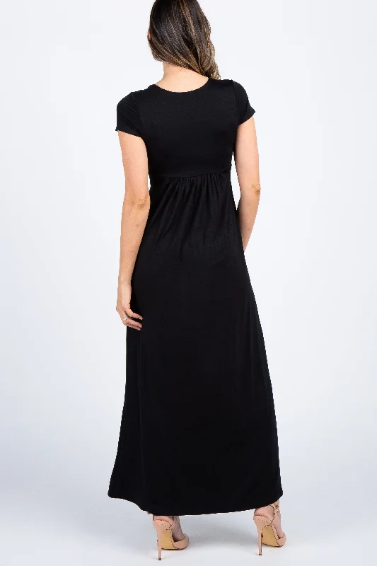 PinkBlush Petite Black Draped Nursing Maxi Dress