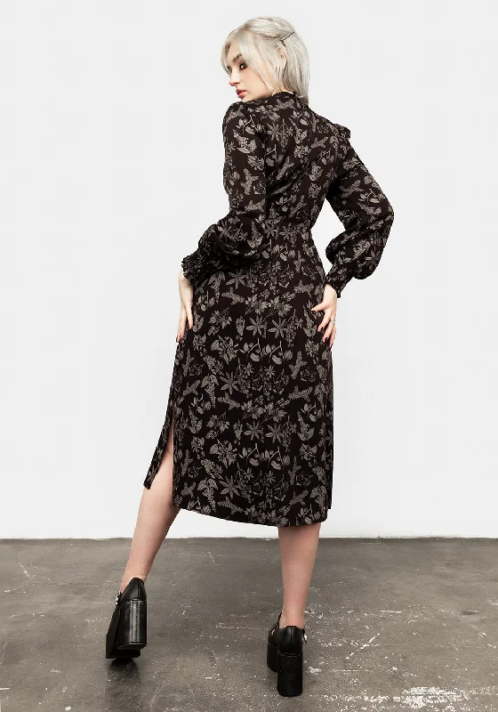 Poisonous Plant Puff Sleeve Midi Dress