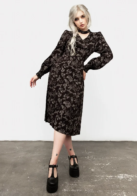 Poisonous Plant Puff Sleeve Midi Dress