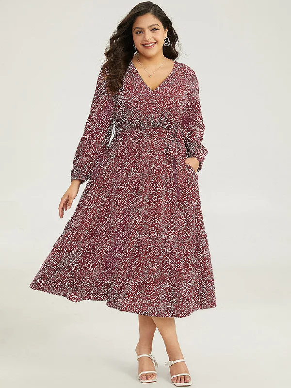 Polka Dot Lantern Sleeve Belted Dress