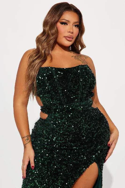 Pop The Bottle Sequin Maxi Dress - Hunter