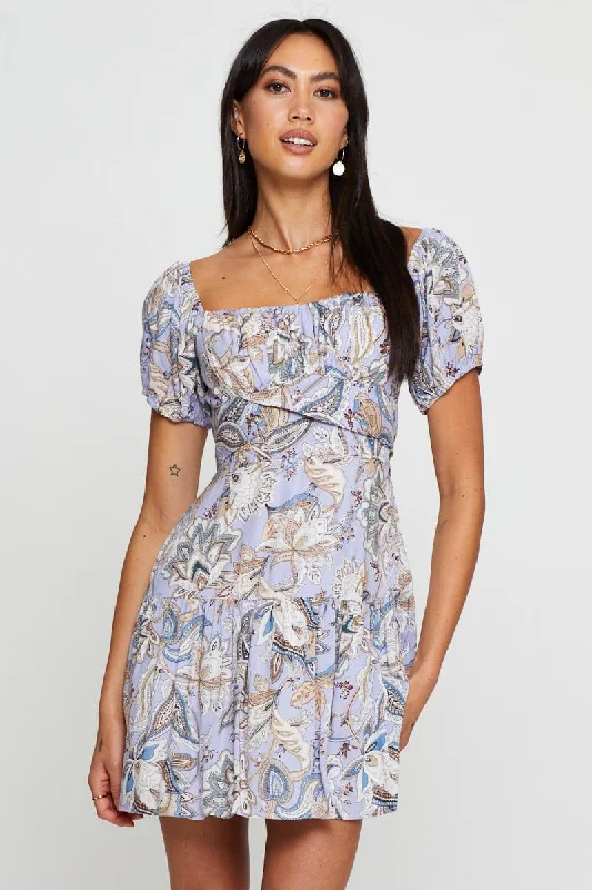 Print Mini Dress Short Sleeve