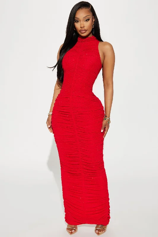 Rachel Rhinestone Maxi Dress - Red