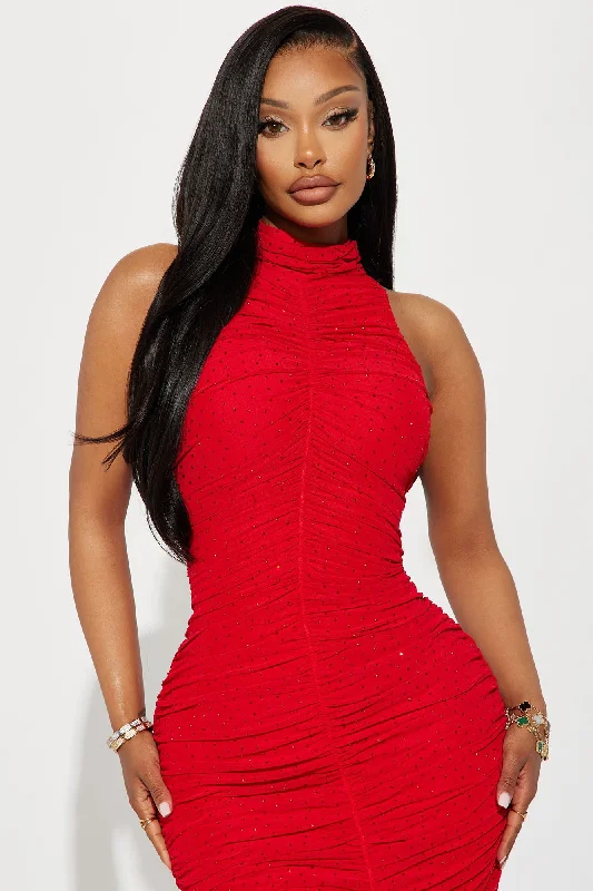 Rachel Rhinestone Maxi Dress - Red