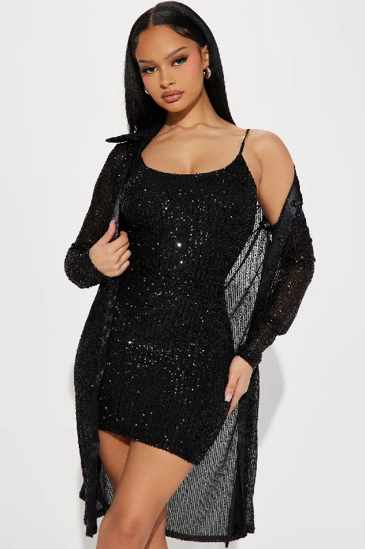 Raquel Sequin Mini Dress Set - Black