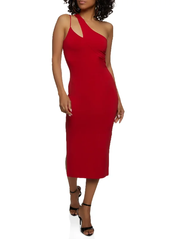 Cut Out One Shoulder Midi Dress