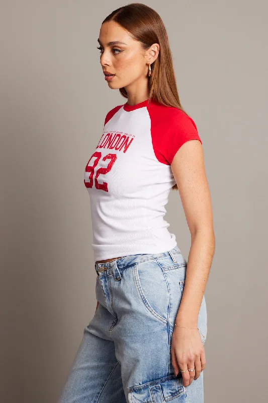 Red Graphic Tee Raglan Short Sleeve