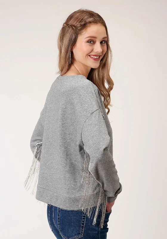 Roper Womens Gray Polyester Chain Fringe Sweater