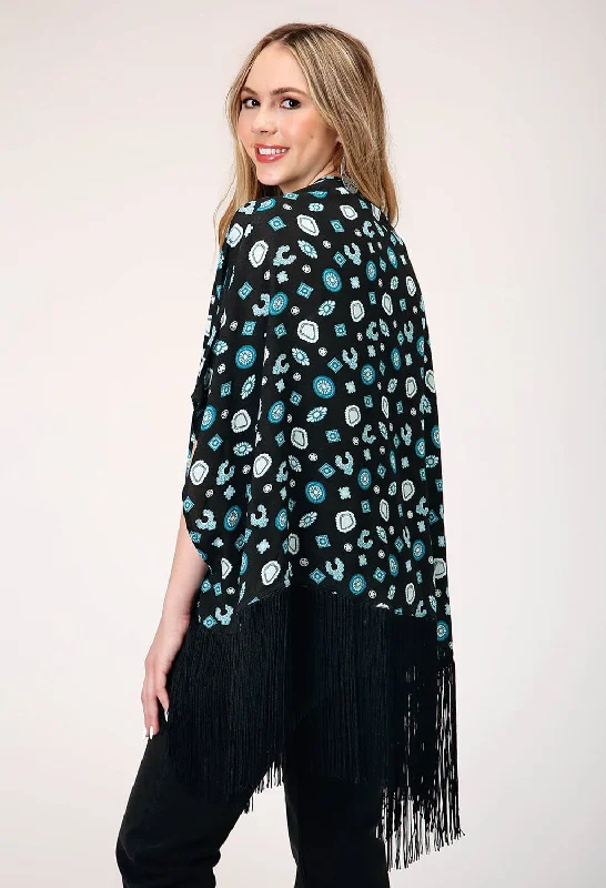 Roper Womens Jewelry Print Black 100% Rayon Cardigan Sweater