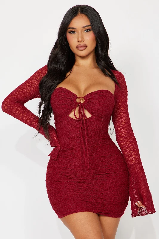 Saffron Lace Micro Mini Dress - Burgundy