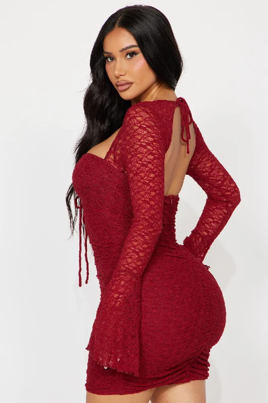 Saffron Lace Micro Mini Dress - Burgundy