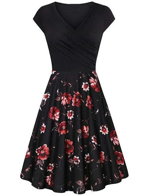 Sexy V-Neck Big Swing Stitching Retro Sundress Dresses